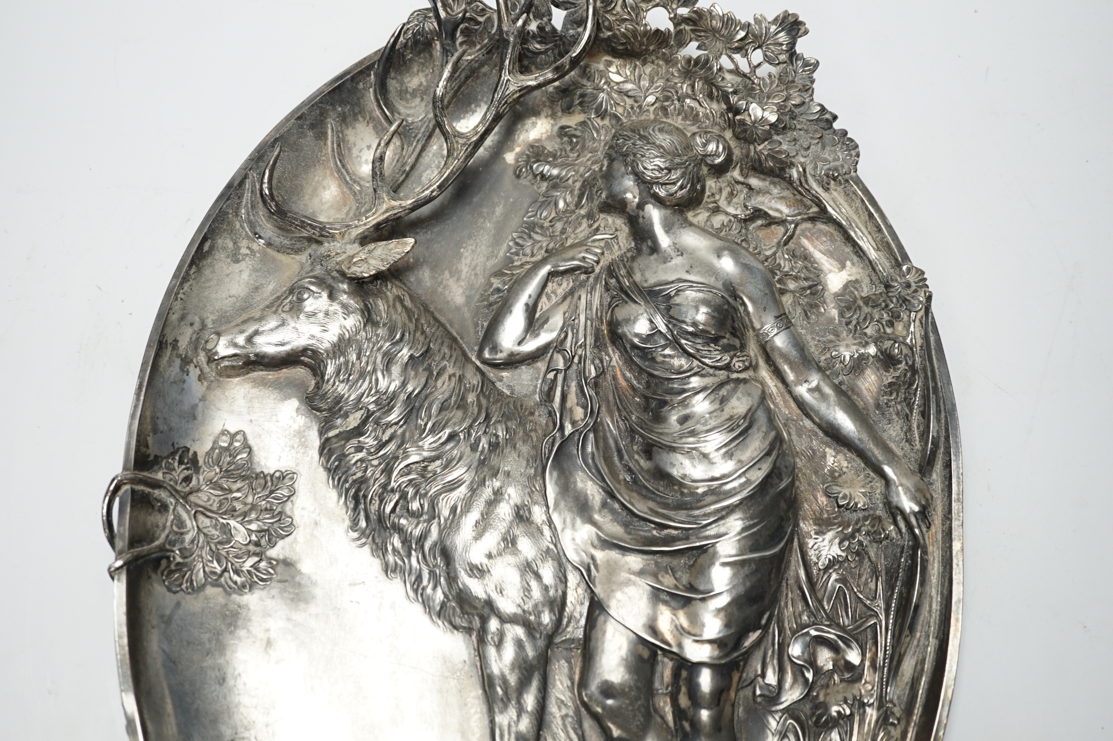 An Art Nouveau WMF ‘Diana the Huntress’ pewter plaque, 37x28cm